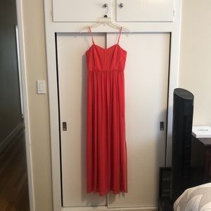 Gorgeous never worn BCBG red/pink/orange maxi dress with slit.